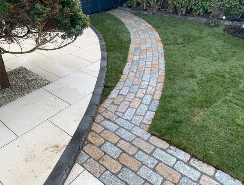 Porcelain Patio with Roll-On Turf, Granite Cobbles and Flagstones in Bayside, Dublin (8)