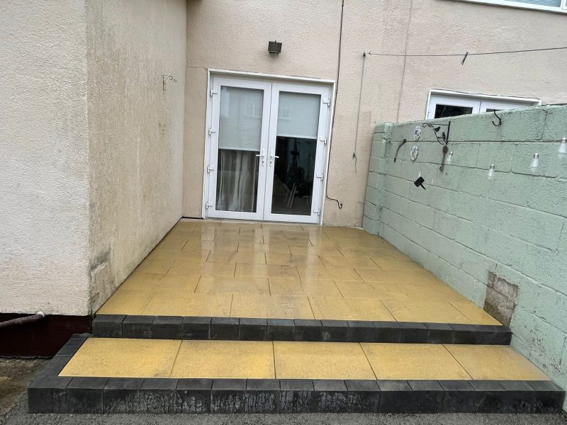 Buff Slabbed Patio with Steps and Artificial Grass in Lucan, Dublin (1)