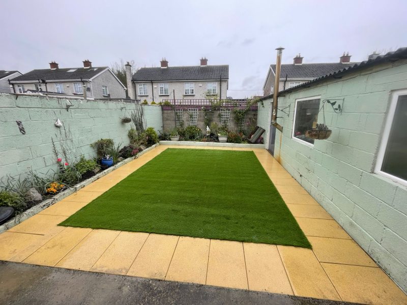 Buff Slabbed Patio with Steps and Artificial Grass in Lucan, Dublin (3)