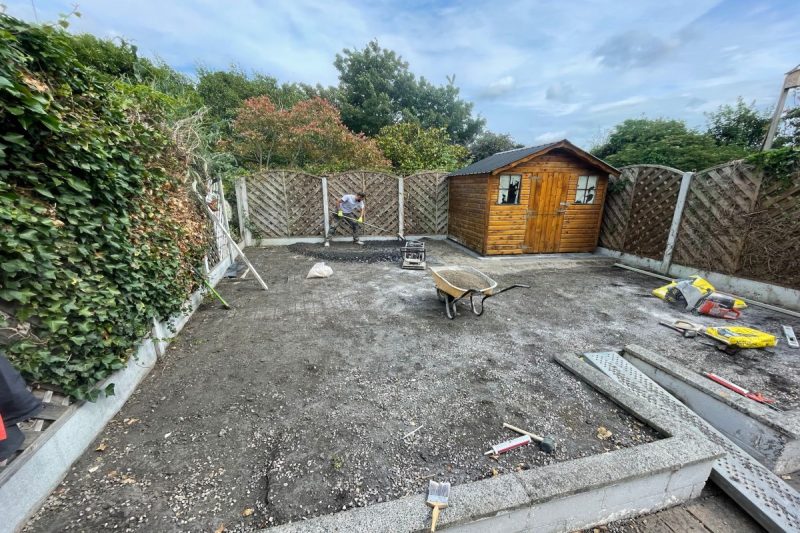 Buff Granite Slabbed Patio with Pathway, Shed Base and Steps in Cabra, Dublin (2)